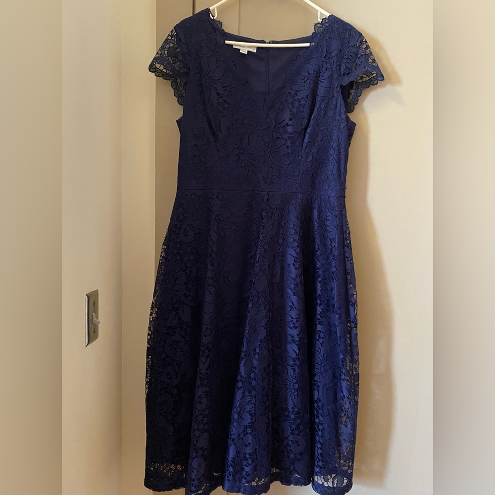 London Times Navy Lace Fit-and-Flare Dress